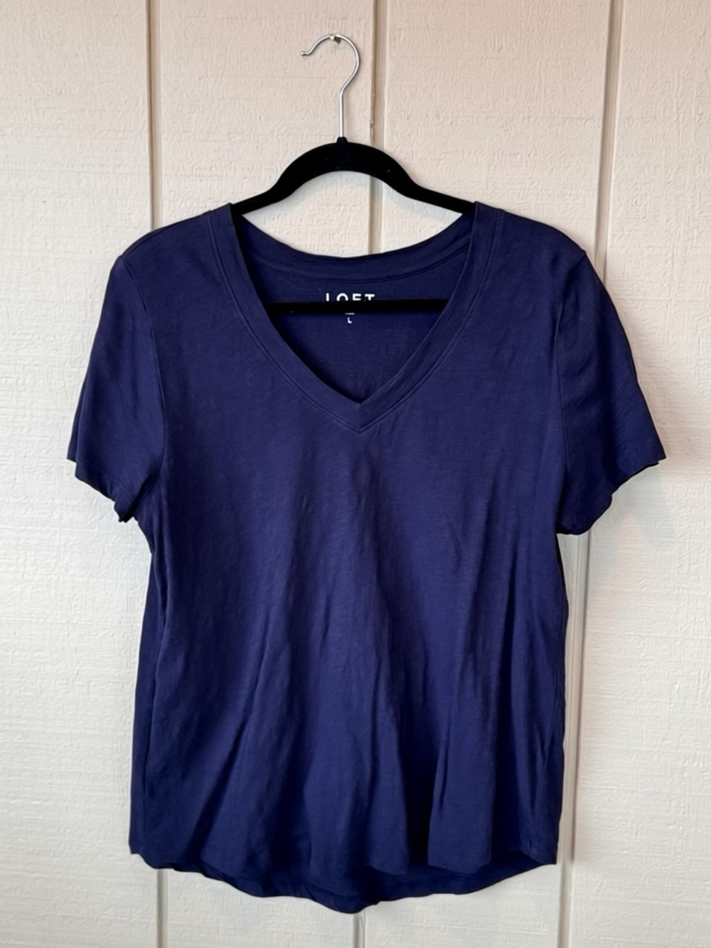 LOFT Navy Blue V-Neck Tee 100% Cotton Size Large